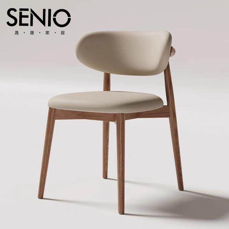 奶油风实木餐椅酒店设计师椅子家用休闲餐厅靠背椅现代简约凳子