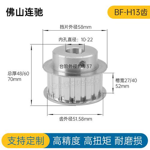 H13齿同步带轮BF型铝合金同步轮ATPA13H100-B-N12-22 150 250