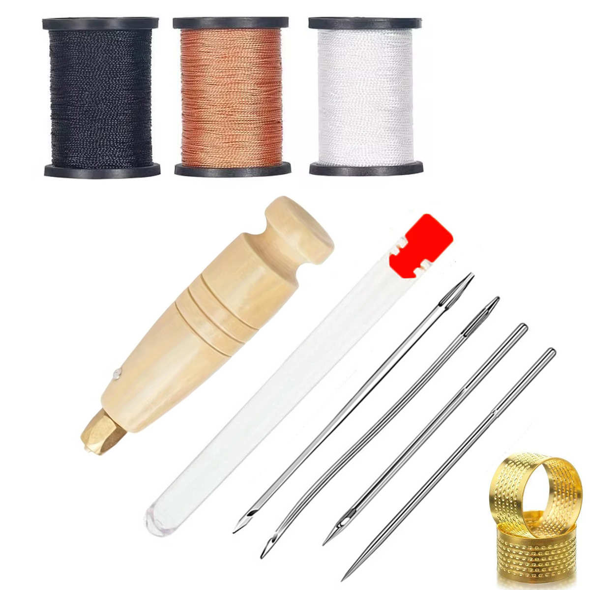木柄棉线皮革缝制套装、帆布帐篷鞋修补工具尼龙线手工手缝