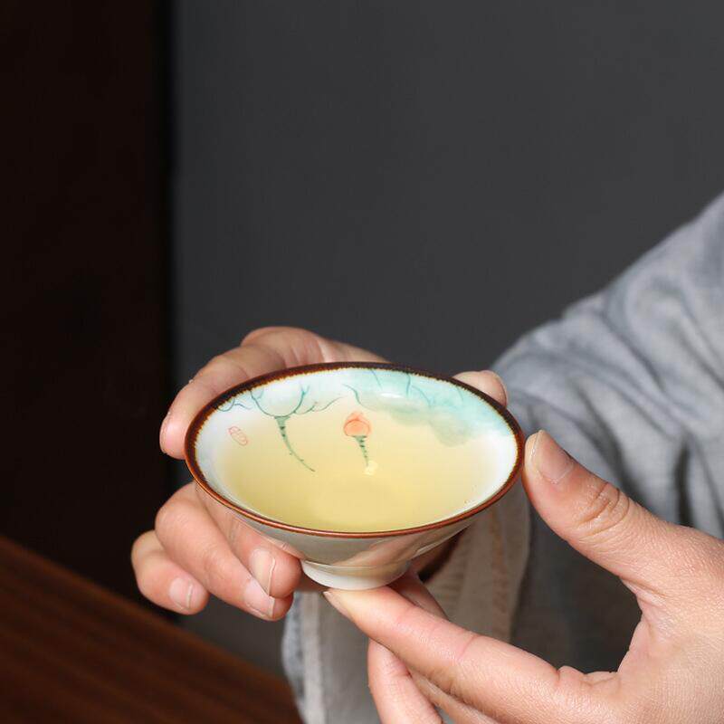 茶具手绘斗笠杯小茶盏品茗杯个人杯陶瓷功夫茶具主人单杯支持LOGO