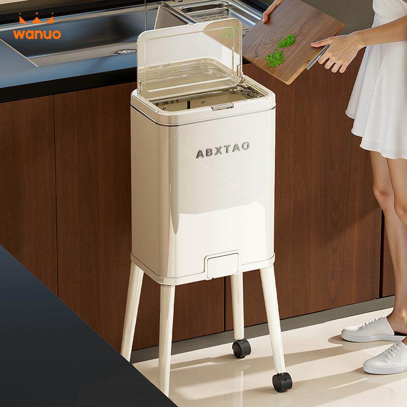 垃圾桶高级感轻奢家用带盖免弯腰厨房卧室夹缝带轮按压开盖垃圾筒