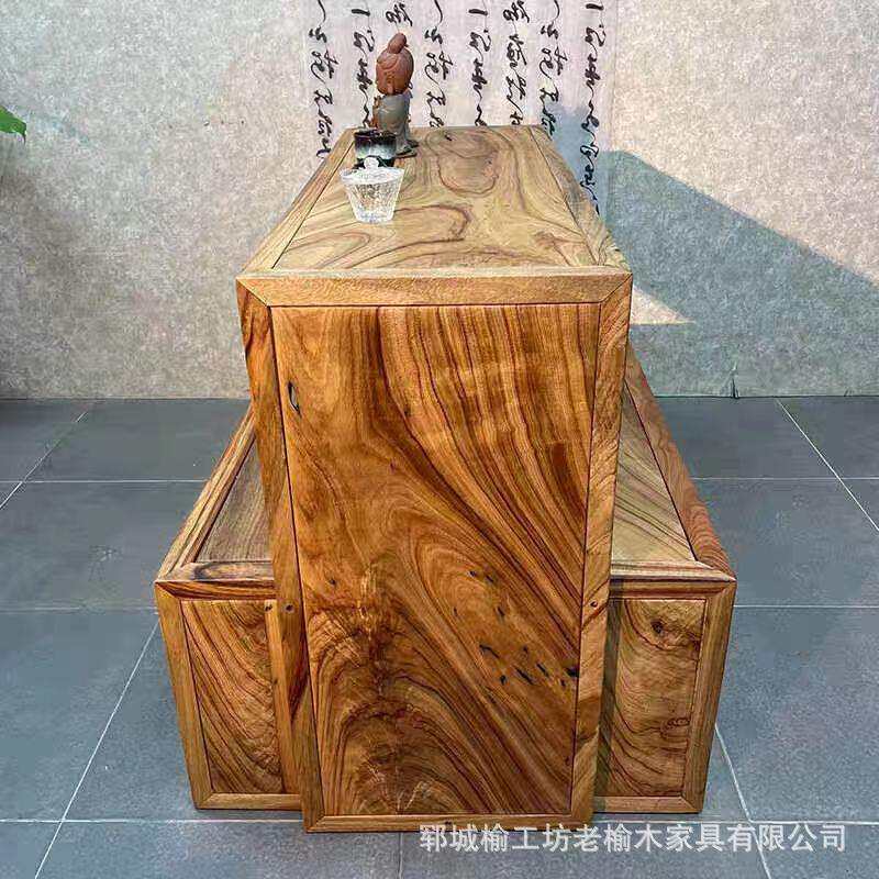 榆木置物架靠墙收纳储物架带抽屉柜茶室茶茶具展示柜实木民宿层架
