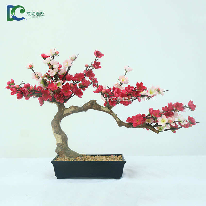 桃盆景梅花腊梅厂家直销花酒摄影仿真店花绢腊梅假树枝装饰道具