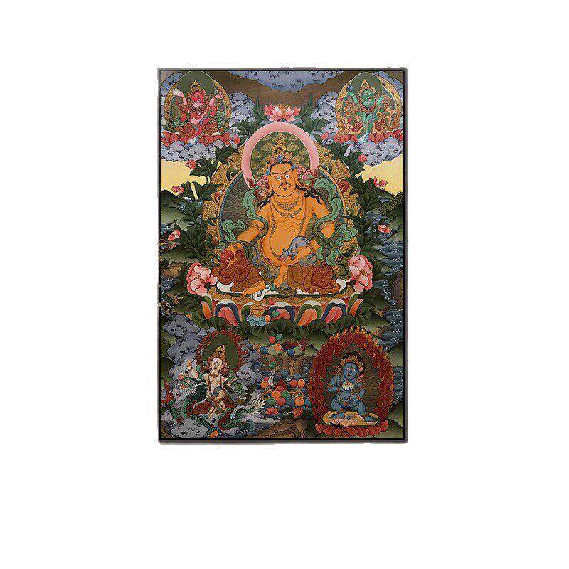 唐卡挂画五色黄财神玄关装饰画藏式佛像财神爷客厅公室招财壁画