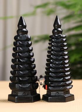 天然黑耀石文昌塔6层九层玉石十三层客厅办公室学生书桌装饰摆饰
