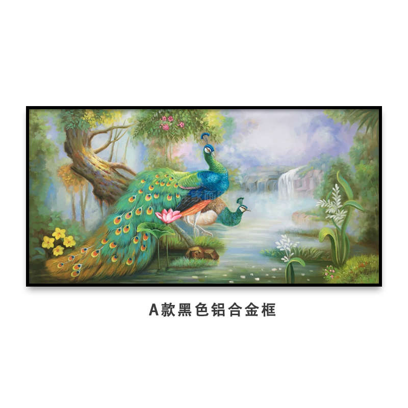 客厅手绘油画孔雀沙发背景墙装饰画办公室现代简约挂画新中式壁画图片