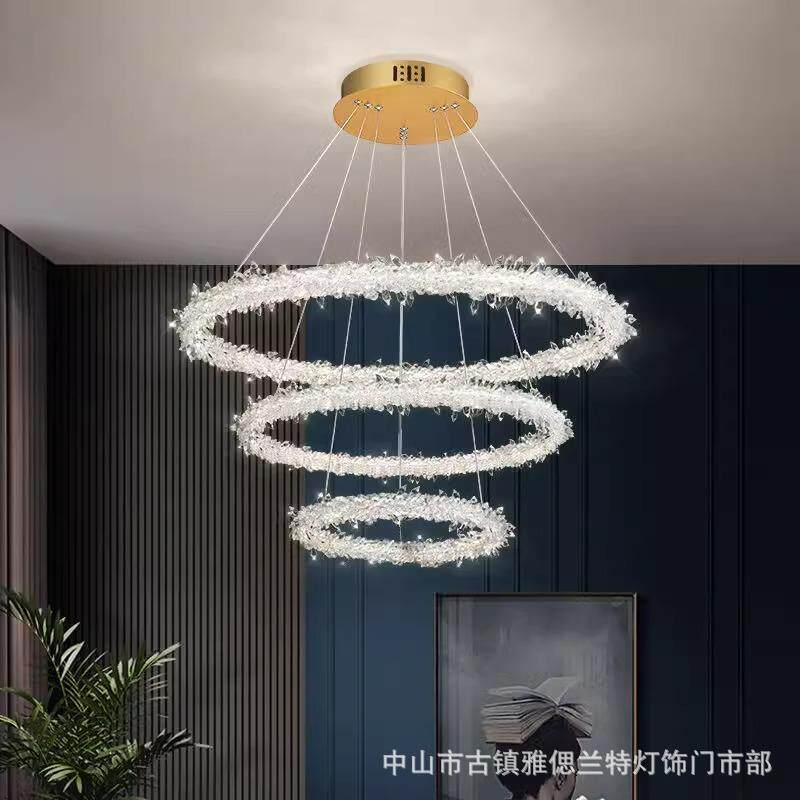 水晶轻奢吊灯现代简约高级感酒店大堂圆形创意主灯法式别墅客厅灯