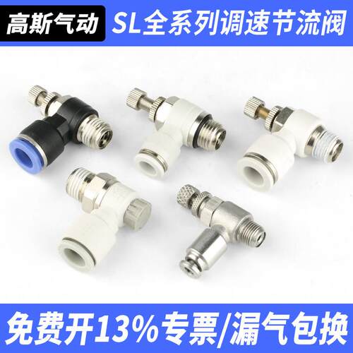 气动气管快速接头SL4/6/8-M5/01/02节流阀气缸可调速开关SA调节阀