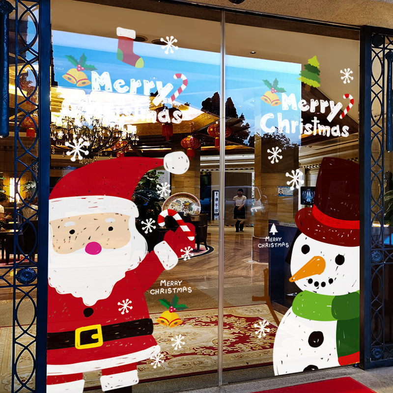 圣诞节装饰品氛围布置窗贴节日新款雪人装扮橱窗静电玻璃贴门贴纸