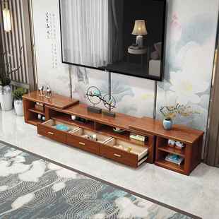 胡桃木UBZ电柜式 实木组视合小户型中地柜现代客厅伸缩多功柜能收