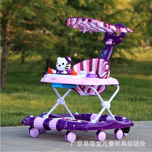 虹乐新款婴儿学步车幼儿童车防侧翻折叠音乐摇马车带棚变摇马