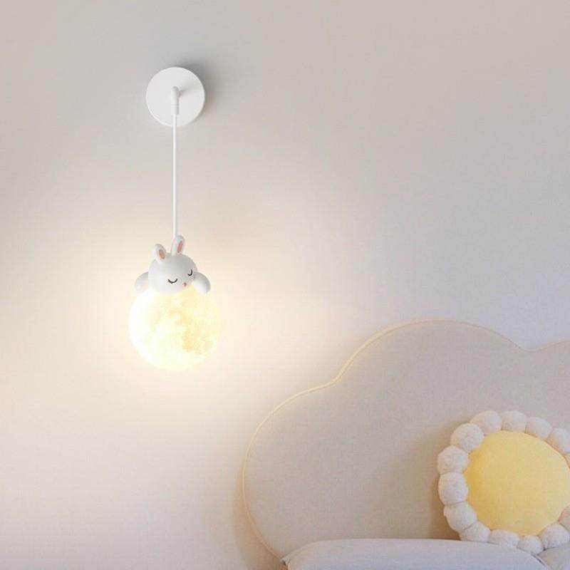壁灯床头灯卧室背景墙壁灯奶油风男孩女孩小兔小熊儿童房小吊灯