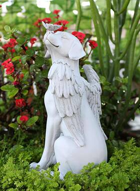 跨境新品天使狗雕像创意宠物狗墓碑纪念石户外花园装饰树脂工艺品