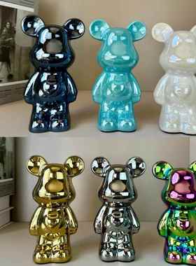 轻奢网红爱心熊套圈熊现代家居陶瓷卡通摆件客厅电视柜装饰品