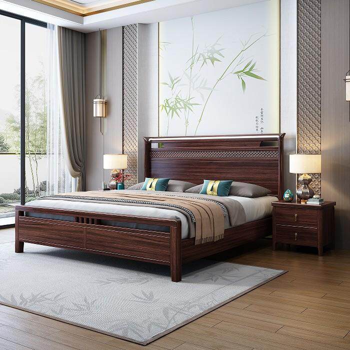 乌金木实木床新中式1.8m双人床主卧婚床1.5m经济型气压高箱储