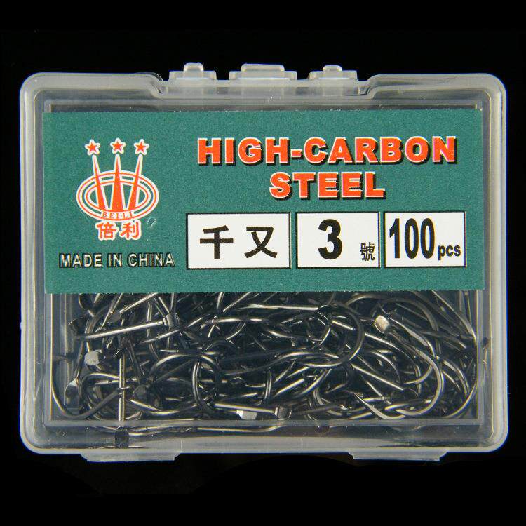 100枚盒装千又鱼钩歪嘴有倒刺矶钓倍利海钓鲷鱼钩黑色高碳钢
