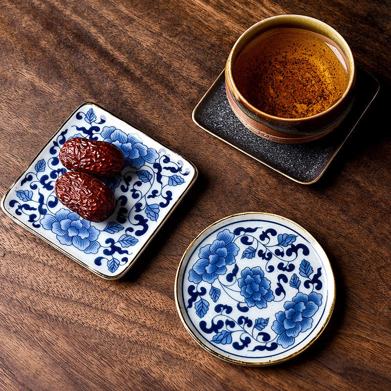 青花瓷杯垫家用缠枝莲系列套装功夫茶具配件隔热垫复古水墨风茶托