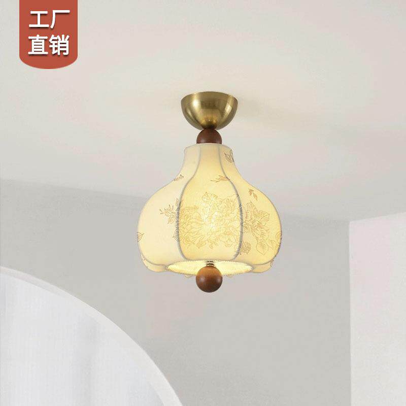 法式复古南洋风吸顶灯中古玄关入户过道阳台走廊新款花纹布艺灯具