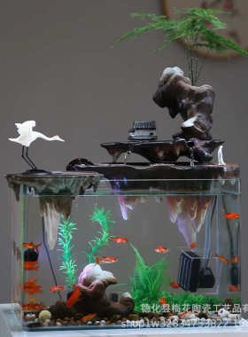 玄关开业景观喷泉循环创意玻璃摆设客厅鱼缸桌面摆件流水礼品装饰