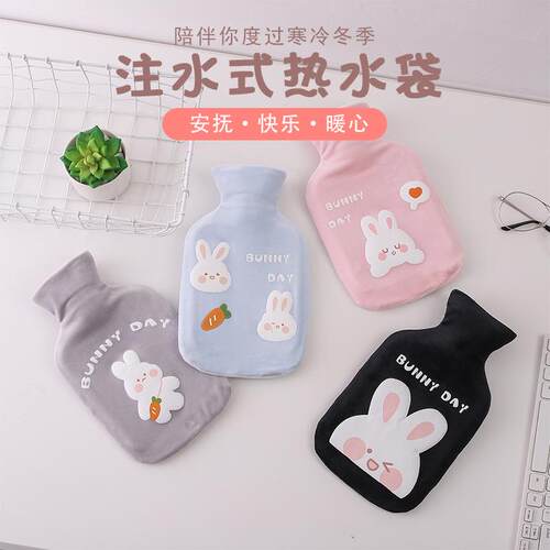 Cute, small, plush rubber hot water bottle. Portable and per