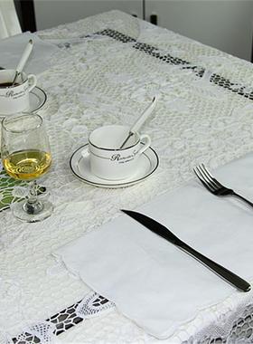 手工万缕布丝复古存欧式棉麻桌库抽纱白色米餐LGL色百带丽蕾丝桌