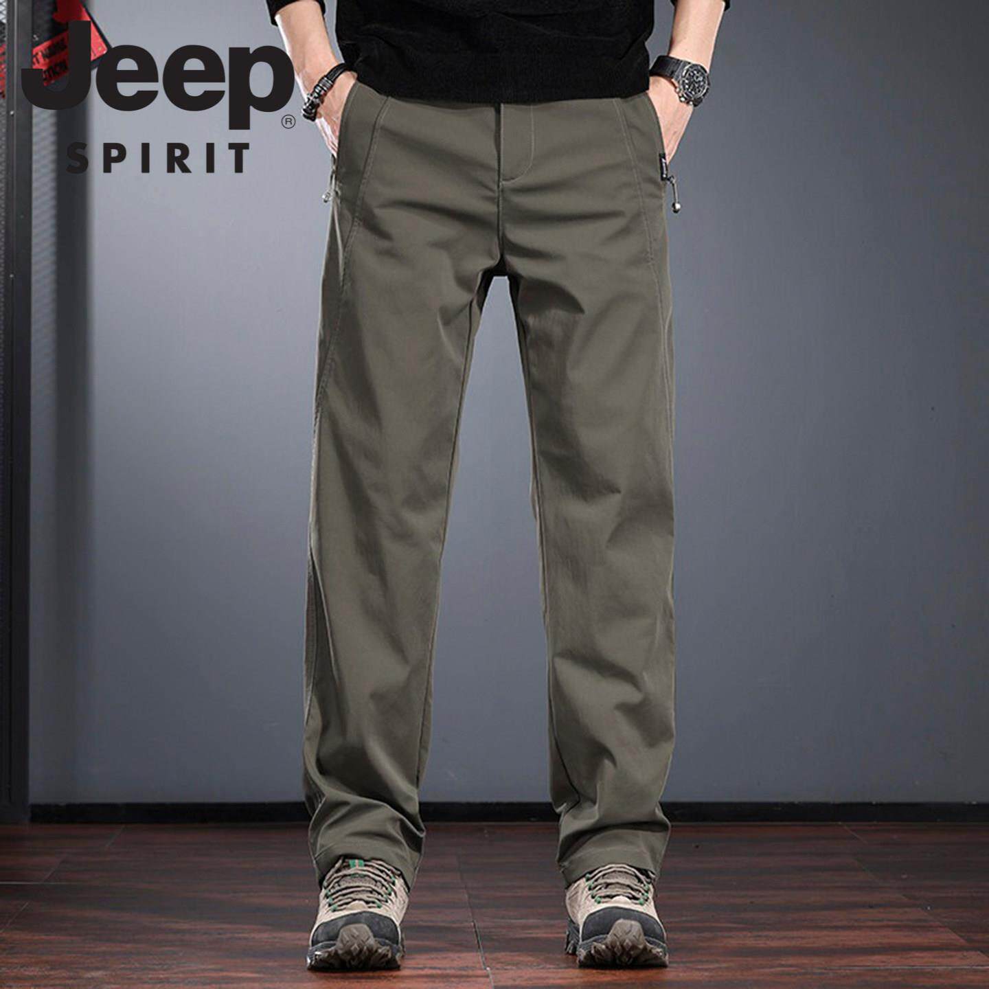 JEEP SPIRIT户外冲锋休闲裤男款春秋季直筒高端轻熟军绿色工装裤