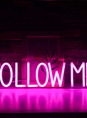 网英文室内装饰厂家直销霓虹灯牌灯 街灯红followme字发光氛围