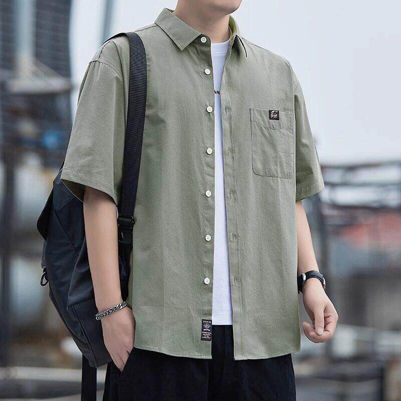 短袖衬衫男外套夏季纯棉半袖上衣中年男士纯棉休闲潮流百搭夏装薄