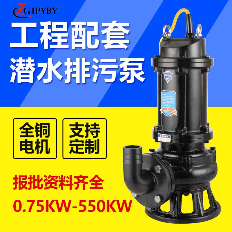 高扬程电动潜水排污泵船用440v无堵塞不锈钢切割排污泵