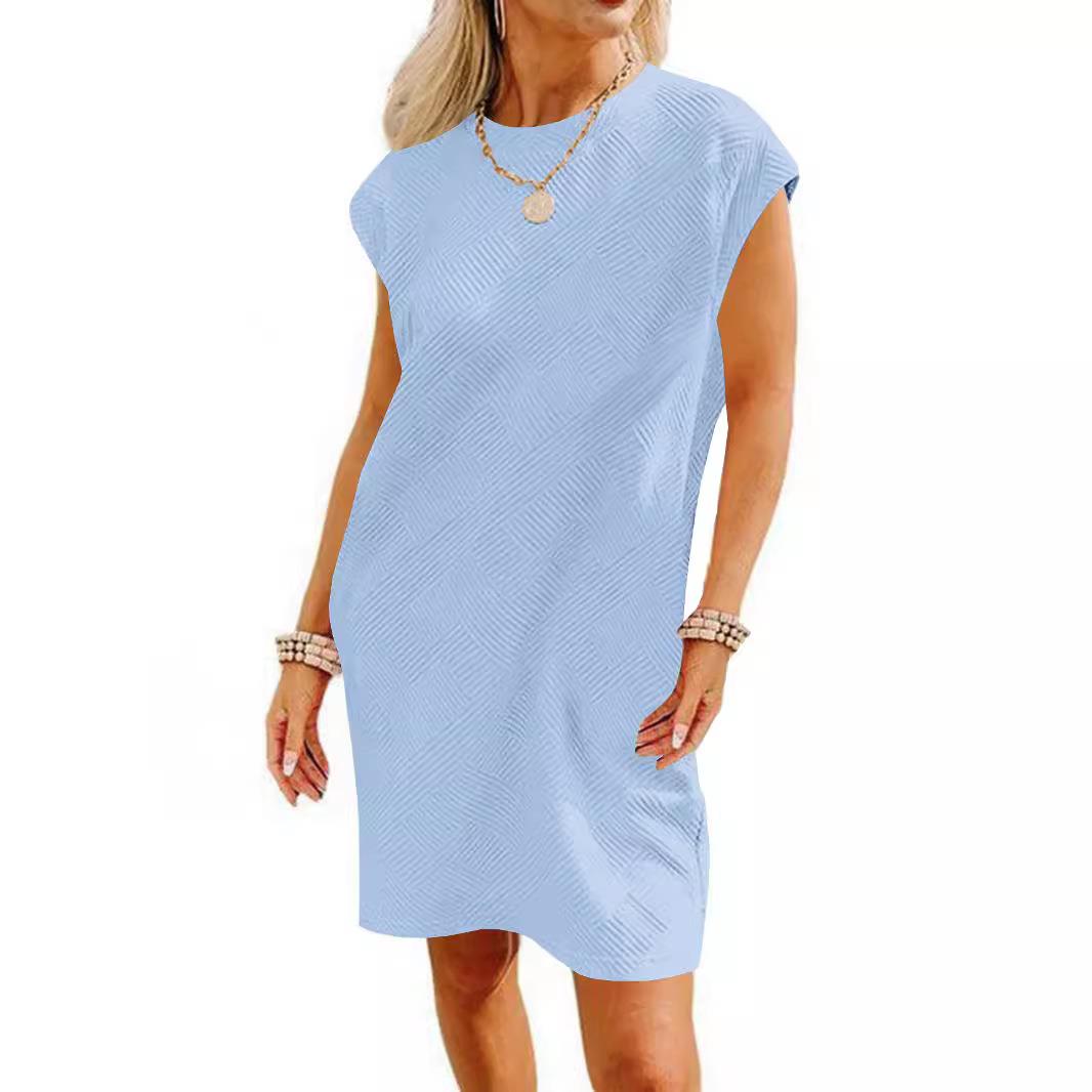 Women'S Summer Short T Shirt Dress Cap Sleeve Crew Neck图片