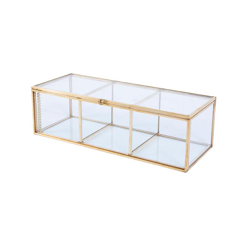 化妆棉粉扑美甲桌面收纳盒防尘带盖玻璃网红少女心小物分格整理盒