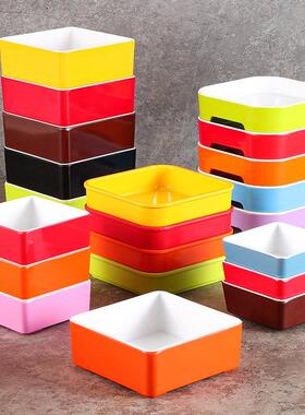 密胺餐具盘火锅店冰柜自助配菜盒子四方形可叠加小菜碟塑料备盘子