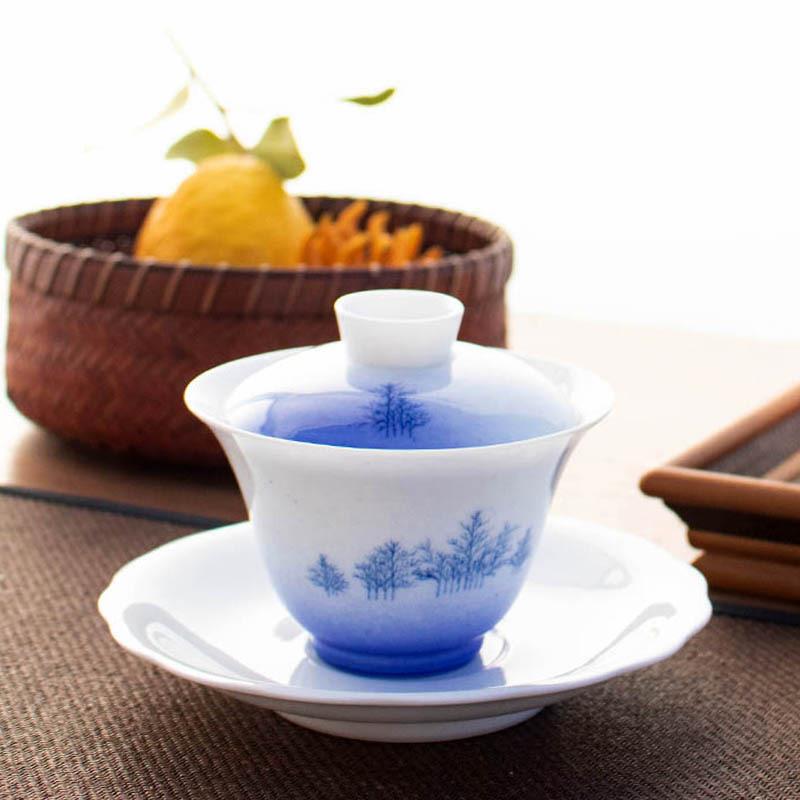 茶具茶碗脂玉白瓷盖碗茶杯大号泡茶三才碗功夫陶瓷茶碗套装家用