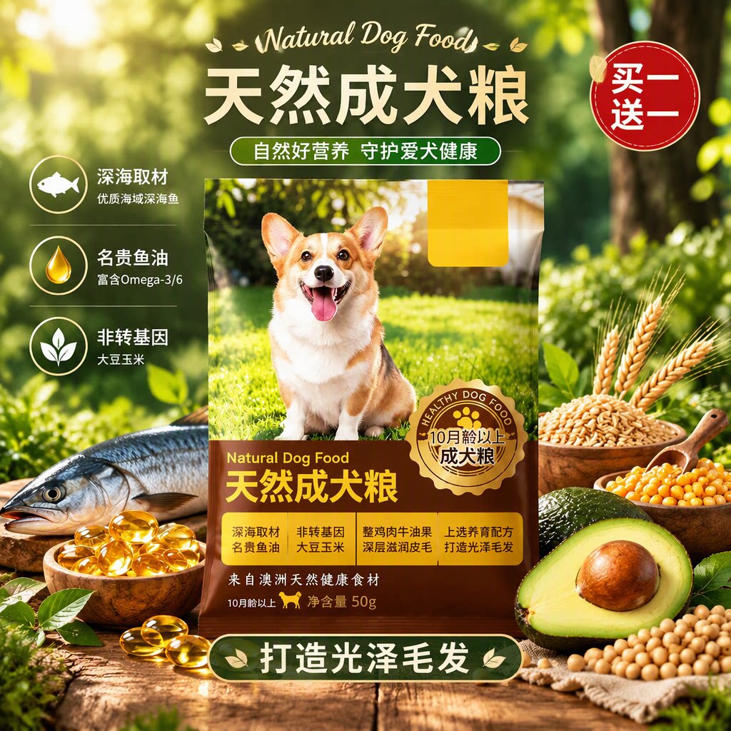 买一送一成犬狗粮天然鱼油深海取材非转基因低油低盐全价粮50g