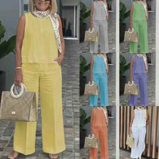 Para Mujeres 2 Piezas Outfit Linen Cotton Clothing Loose
