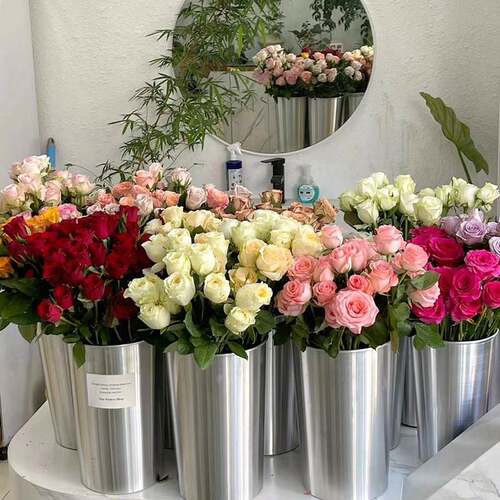 简约现代花桶铝桶居家客厅自由组合圆形不锈钢直筒花店插花桶花器