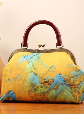 钥钥手工免裁免熨复古26M木柄拎手口金包diy材料包自制宋锦新中式