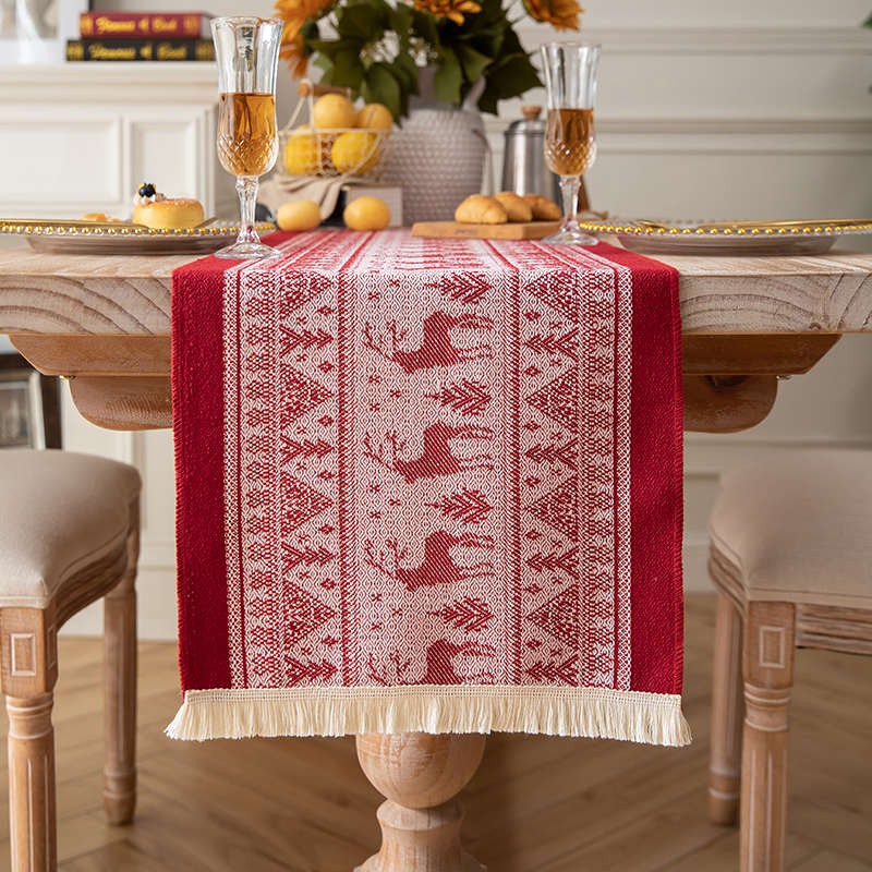 简约现代棉麻布艺桌旗圣诞节桌布新年喜庆氛围感餐桌布茶旗盖布巾
