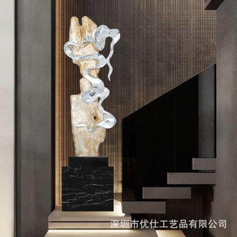 现代店大堂雕塑抽象电镀墨神件大型艺酒术品走轻摆奢廊客厅落地装