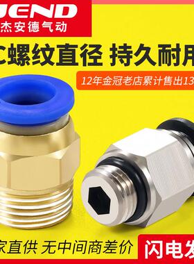 气管铜快速快插接头PC8-02螺纹直通PC4-M5气动元件PC6-01-03-04
