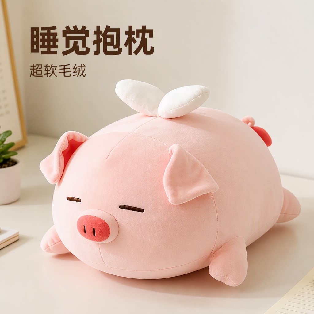 可爱粉色趴姿小猪公仔睡觉抱枕超软毛绒玩具娃娃送女生生日礼物