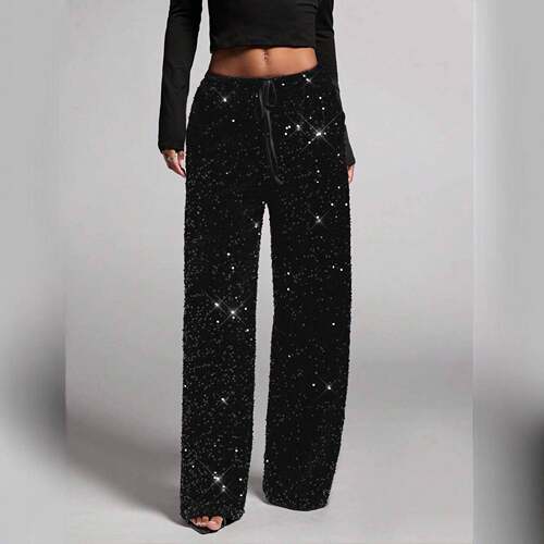 Womens Fashion Elastic Waist Fitted Pants With Bow Detail