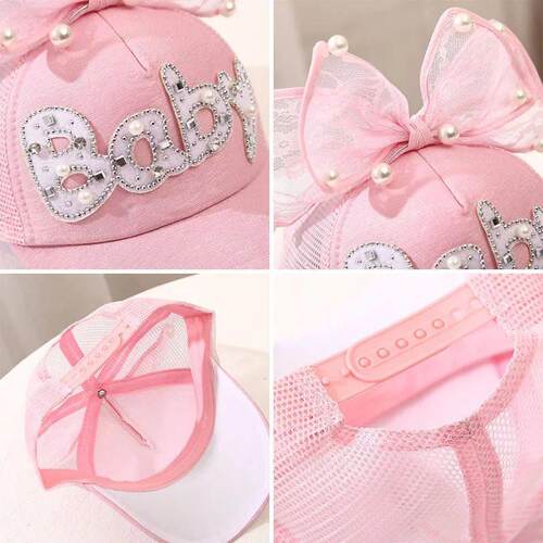 Pearl Bowknot Children Girl Baseball Hat Kids Summer Mesh Br