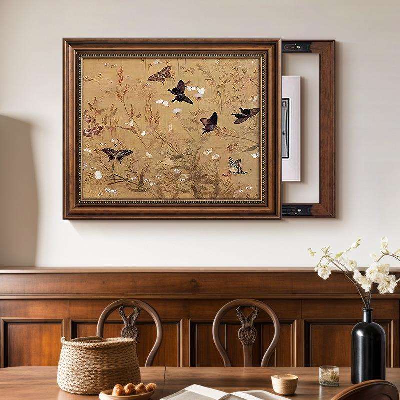 法式中古风客厅电表箱装饰画餐厅玄关复古配电箱可推拉电源盒挂画