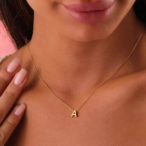 stainless steel Initial Necklace Gold Color Cut Letters Sin