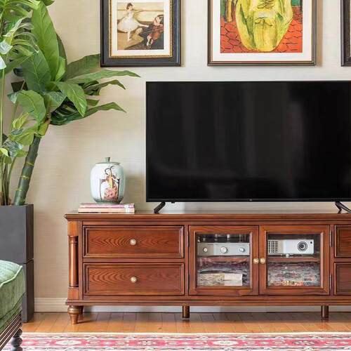 美乡村式实木复茶古电视柜几846组简约轻奢小户型客厅视听合柜储