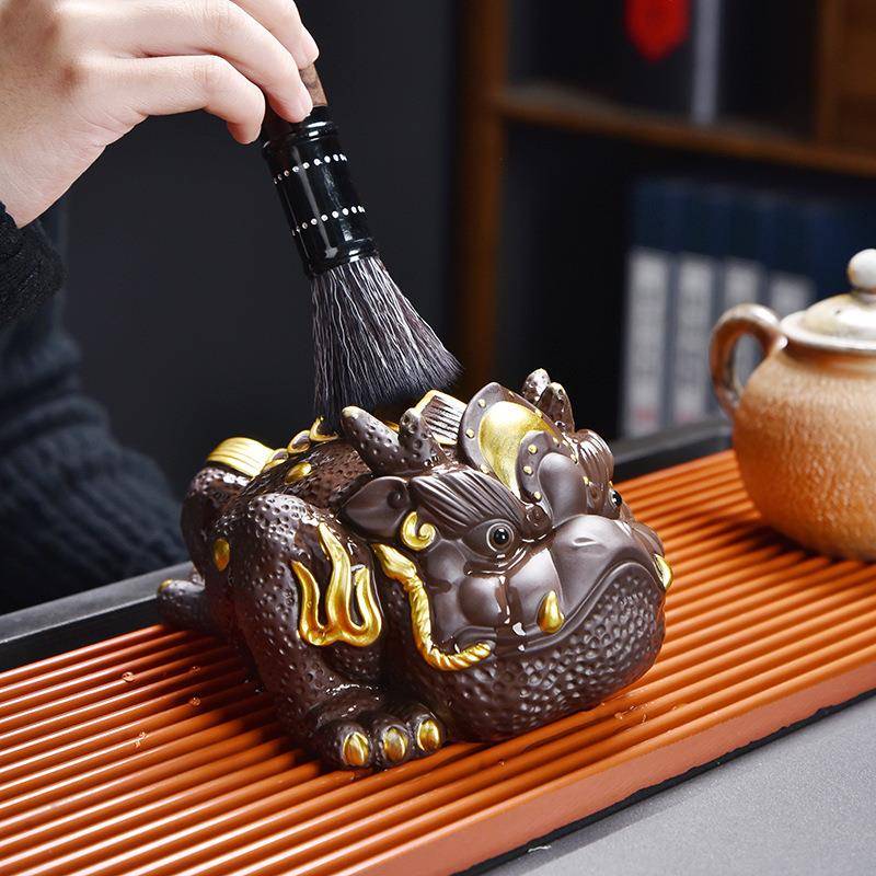 紫砂茶宠摆件招财金蟾茶玩茶桌茶台茶盘茶具摆设三足蟾蜍茶道配件