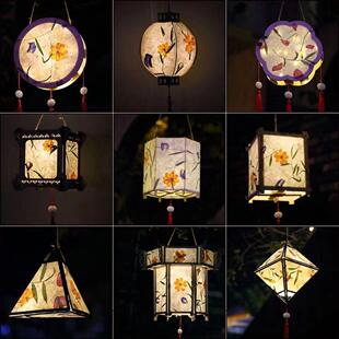 新年花灯汉服手提中式 创意宫灯手工灯笼古风diy制作材料包花草灯