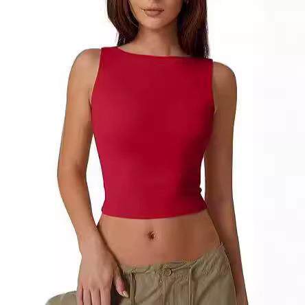 QINSEN Womens Sexy Open Back Sleeveless Crop Tank High Neck