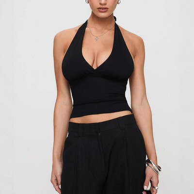 Women Color Halter Neck Tank Casual Sleeveless Summer Ladies